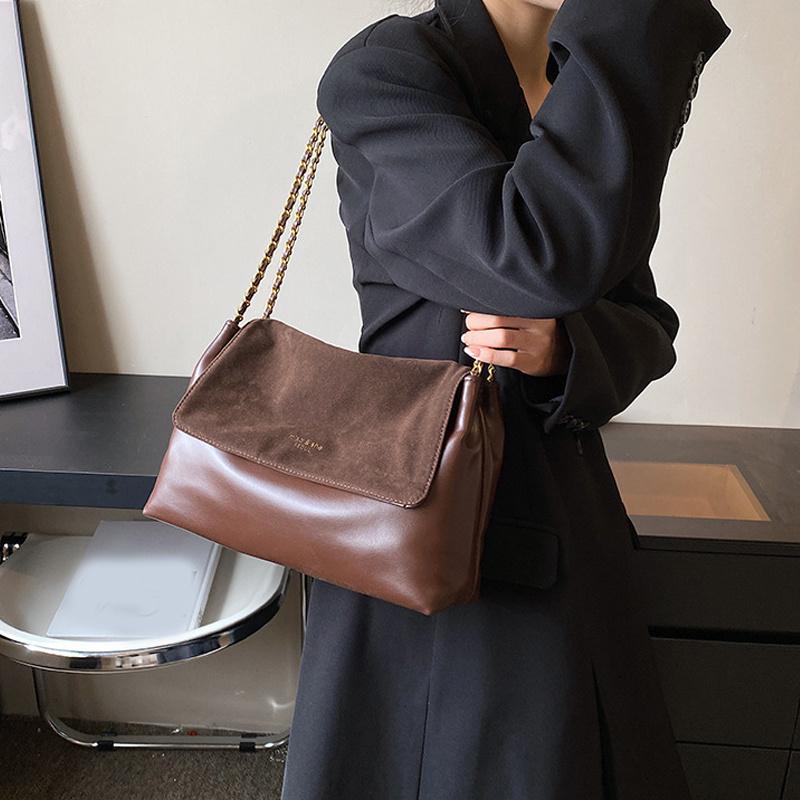 Yogodlns Мягкая сумка-тоут из ПУ кожи Новая женская сумка с золотыми цепочками Высококачественная Вместительная сумка на одно плечо Однотонная Универсальная сумка кроссбоди