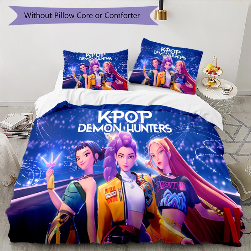 3pcs Kpop Hunter5 pattern bedding set duvet cover set includes duvet cover &pillowcases, perfect all season bedroom decoration & gift