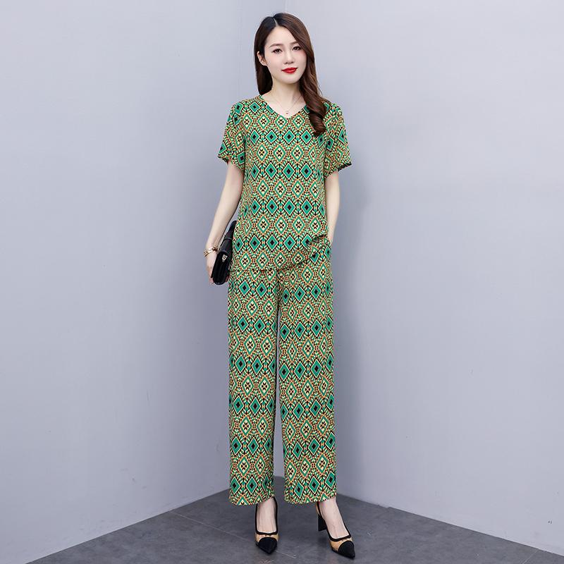 Women Pant Sets Casual Summer 2 Piece Sets Women Elegant Loose Wide Leg Pants and Short Sleeve Blouse