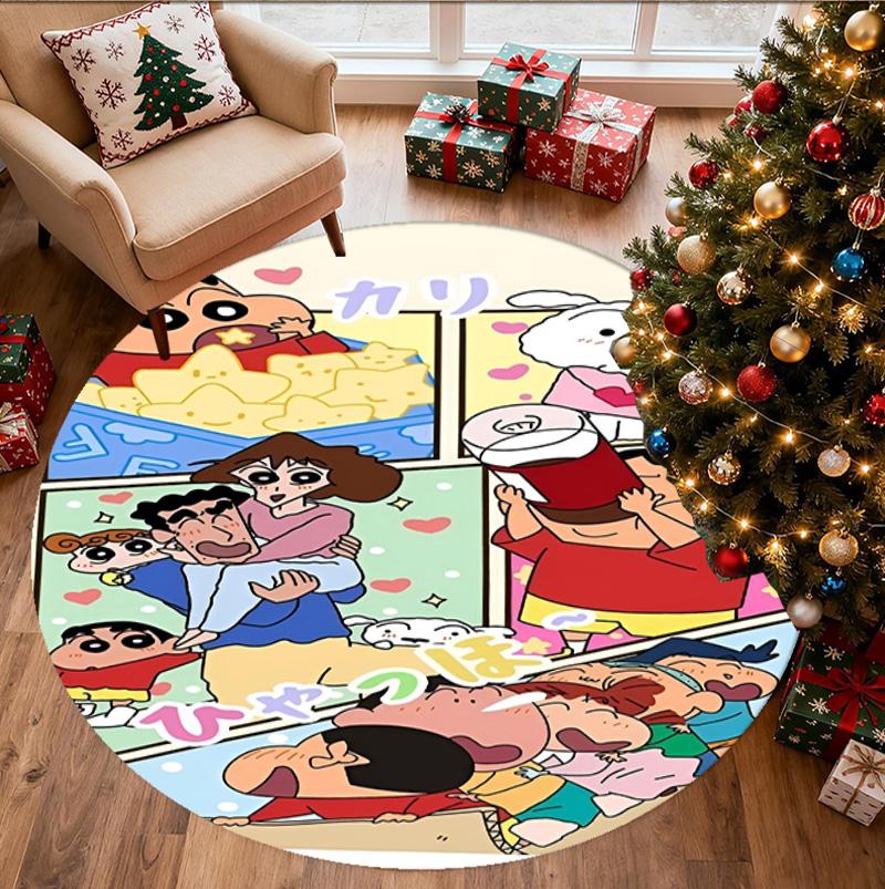 Crayon Shin Pattern Round Rug, Indoor/Outdoor Mat, for Picnic, Gameroom, Bedroom, Office, Living Room, Home Decor Carpet, Birthday Gift