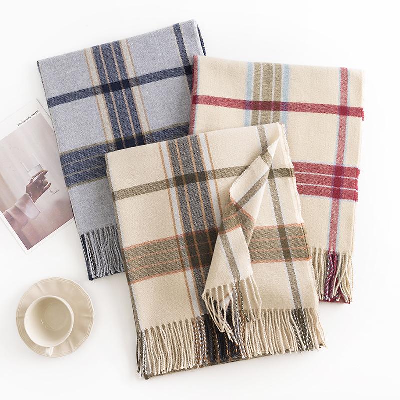 Striped Scarf Women's Autumn and Winter New Imitation Cashmere Japanese and Korean Fashion Shawl Warm Scarf Japanese and Korean Style