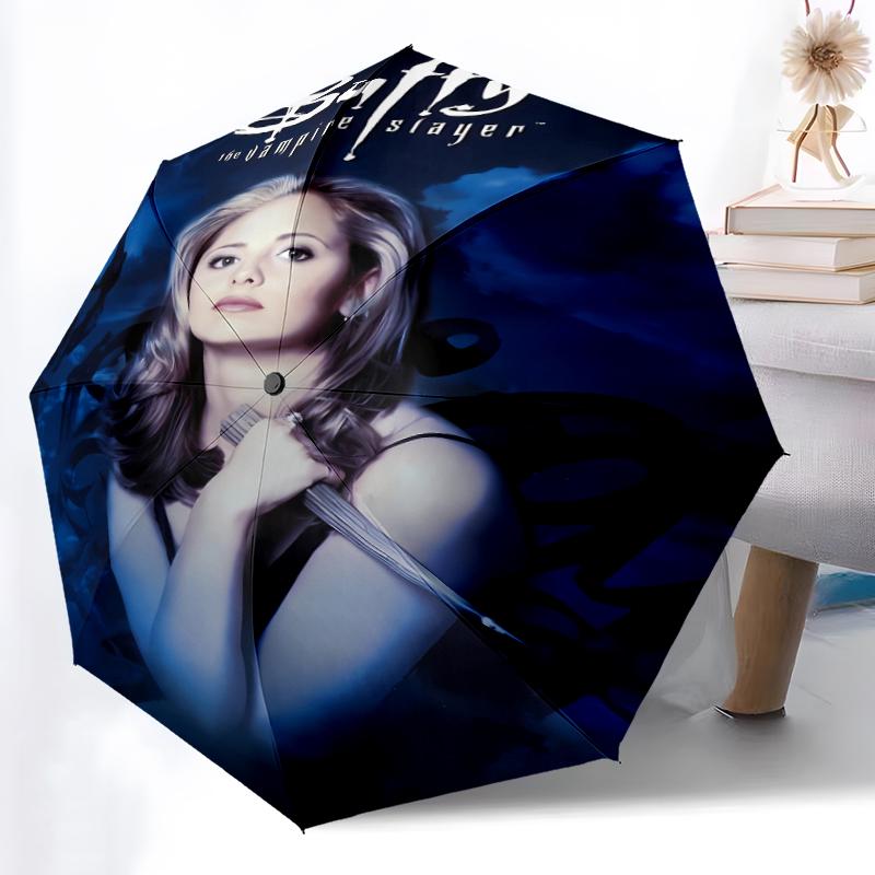 Buffy the Vampire Slayer1 Print Automatic Umbrella, 8 Rib Iron Frame, Plastic Handle, Suitable for Outdoor Travel &Daily , Ideal Gift