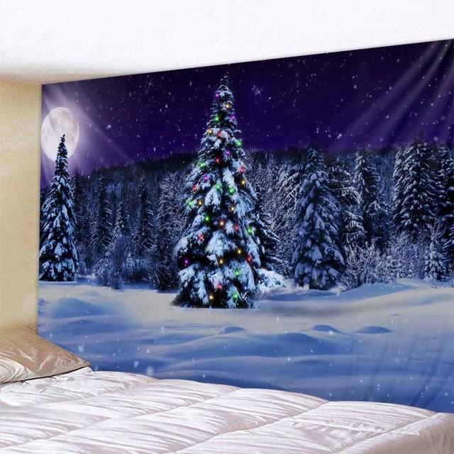 Рождественская снежная сцена Рождественская елка гобелен настенный Санта-Клаус Лось эстетика украшение комнаты украшение стены дома