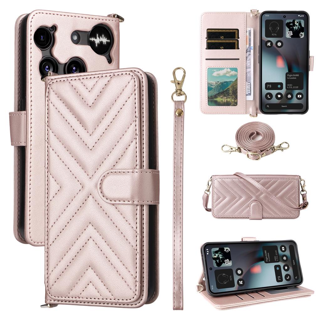 For Nothing Phone (3) 5G Case with Shoulder/Wrist Strap Leather Phone Cover Stand Wallet