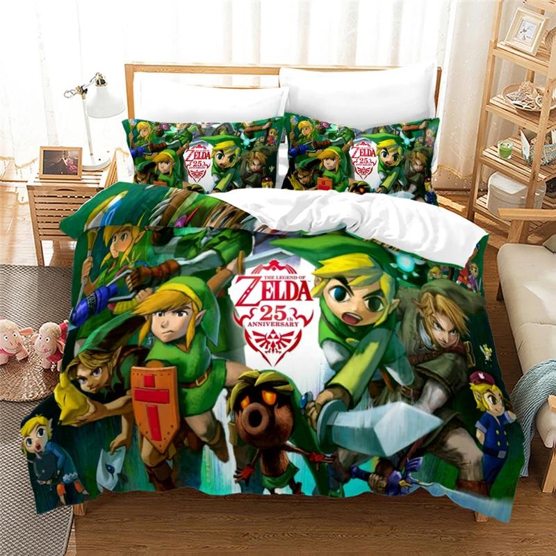 3D Zeldas Game Pattern Пододеяльник с наволочкой Комплект постельного белья Односпальный двуспальный односпальный двуспальный двуспальный для декора спальни