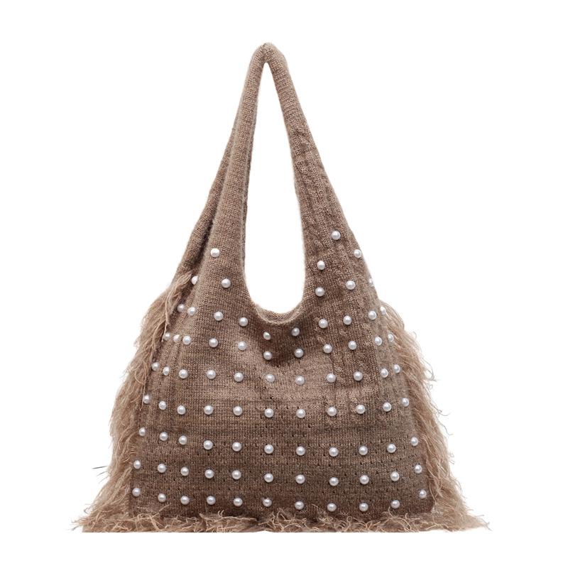 2025 Autumn New Large-capacity Bag Women's Shoulder Niche Decompression Vacation Foreign Style Beach Handmade Wool Tote Bag