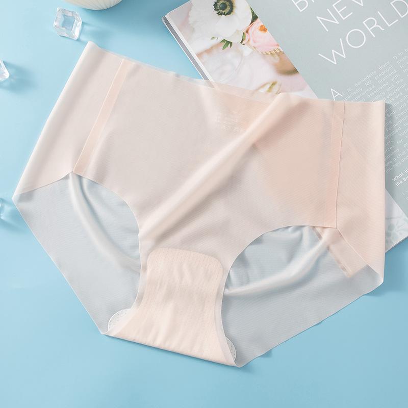 Women Seamless Panties Ice Silk Mid Waist Elastic Briefs Knickers Underwear Women's Ultra-thin Summer Underwear