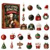 Reusable Acrylic Pendant Set Christmas Advent Calendar with 24 Pendants, 2D Flat Bowling Theme Creative Xmas Party Favors Hanging Ornaments