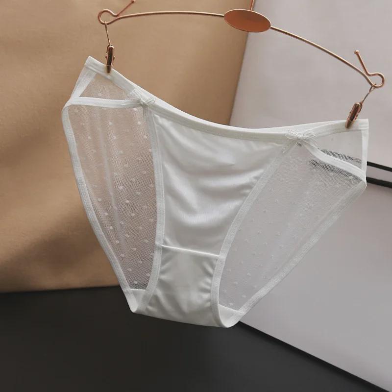 Большие сексуальные бесшовные сетчатые трусики с низкой талией для женщин - шелковистый атлас с хлопковой промежностью