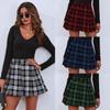 New Women Fashion Short Skirt Plaid Printed High Waist Elastic Mini Skirt Buttons Pleated Casual College Plus Size