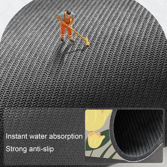 Kitchen Anti-slip Drain Mat Great Water Absorption Capacity Double-sided Washable Floral Printing Anti-skid Bottom Keep Clean Kitchen Dish Drying Mat