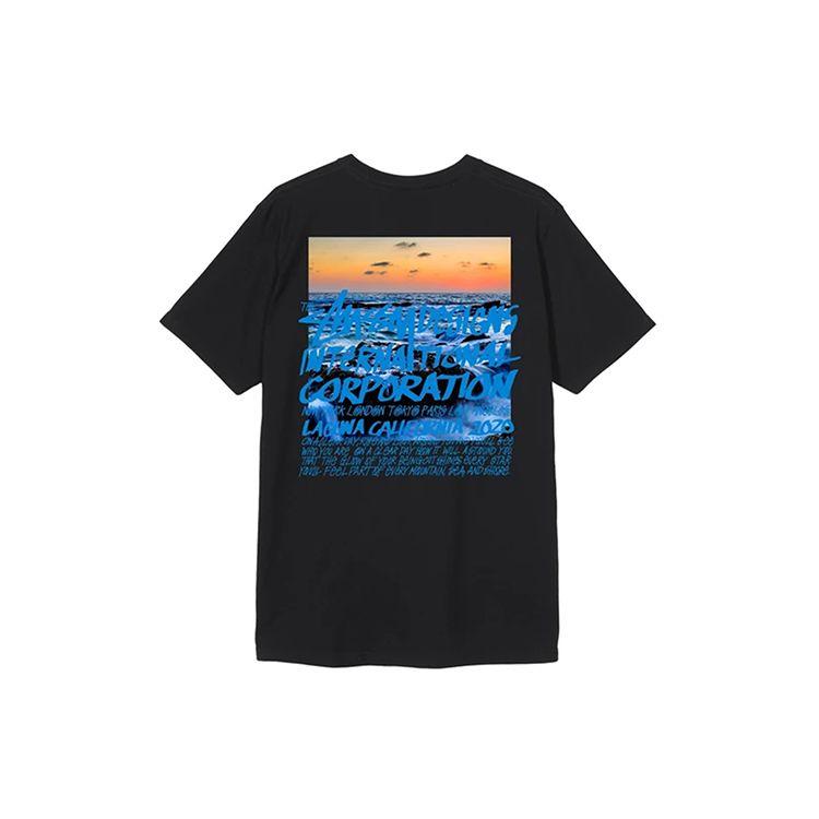 Stussy Графичная футболка с коротким рукавом 'Ясный день' Американский винтаж Унисекс Топы Черный 1904502-BLACK