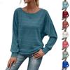 Women's Fashionable Solid Color Round Neck Long Sleeved Casual Pullover T-shirt Top