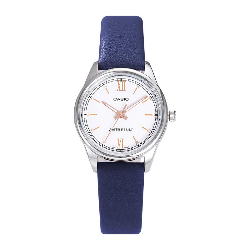Casio Женские кварцевые часы LTP-V005L-7B3, модифицированная серия, роскошные и элегантные, со светящимися стрелками, водонепроницаемые, белый циферблат