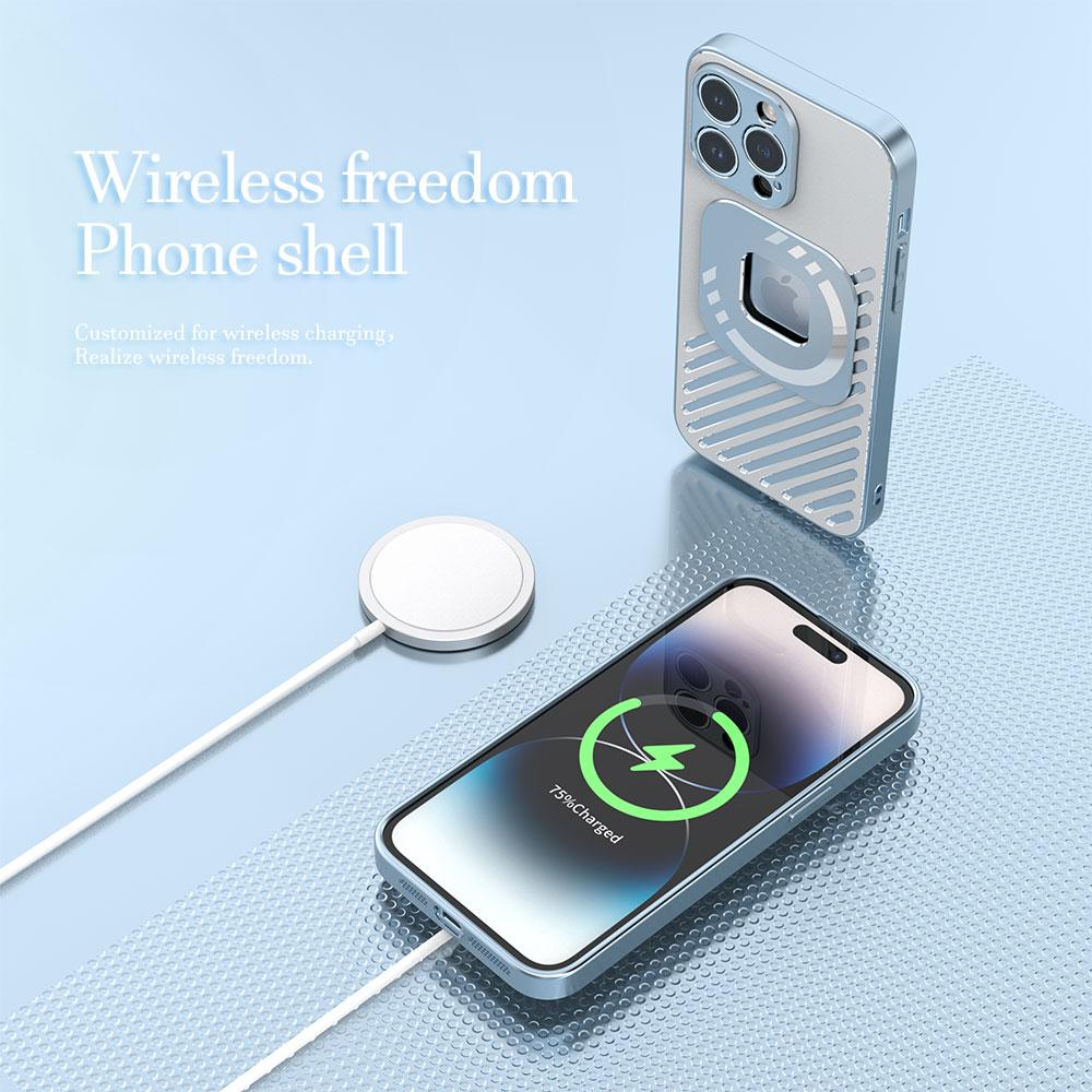 R-JUST SJ55 For iPhone 14 Pro TPU+PC+Metal Back Cover Hollow Magnetic Anti-drop Phone Case Compatible with MagSafe