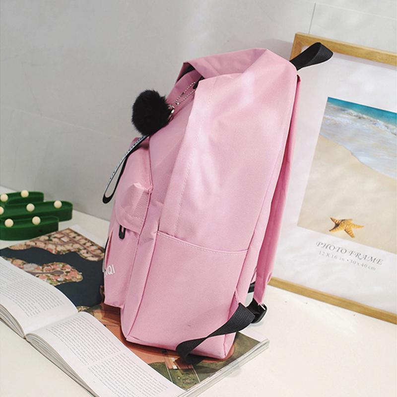 Холщовый женский рюкзак, черный, серый, розовый, дорожный рюкзак, женская сумка на спине, меховой шар, брелок, рюкзак, школьная сумка для девочек