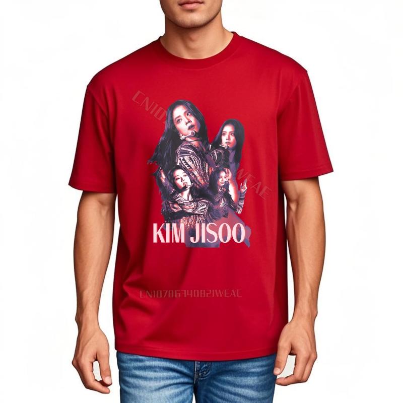 Unisex T Shirts Short Sleeve New Teeshirts Kim Jisoo Portrait On Black Travel Relaxed Fit Tshirt Classic Everyday Tees Streetw
