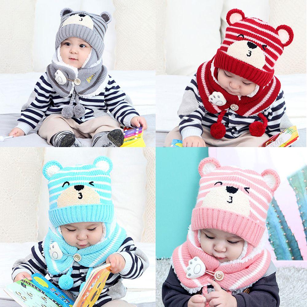 Winter Boys Girl Toddler Baby Baby Beanie Cap Bear Earmuff Neck Scarf Kids Hat Scarf Set