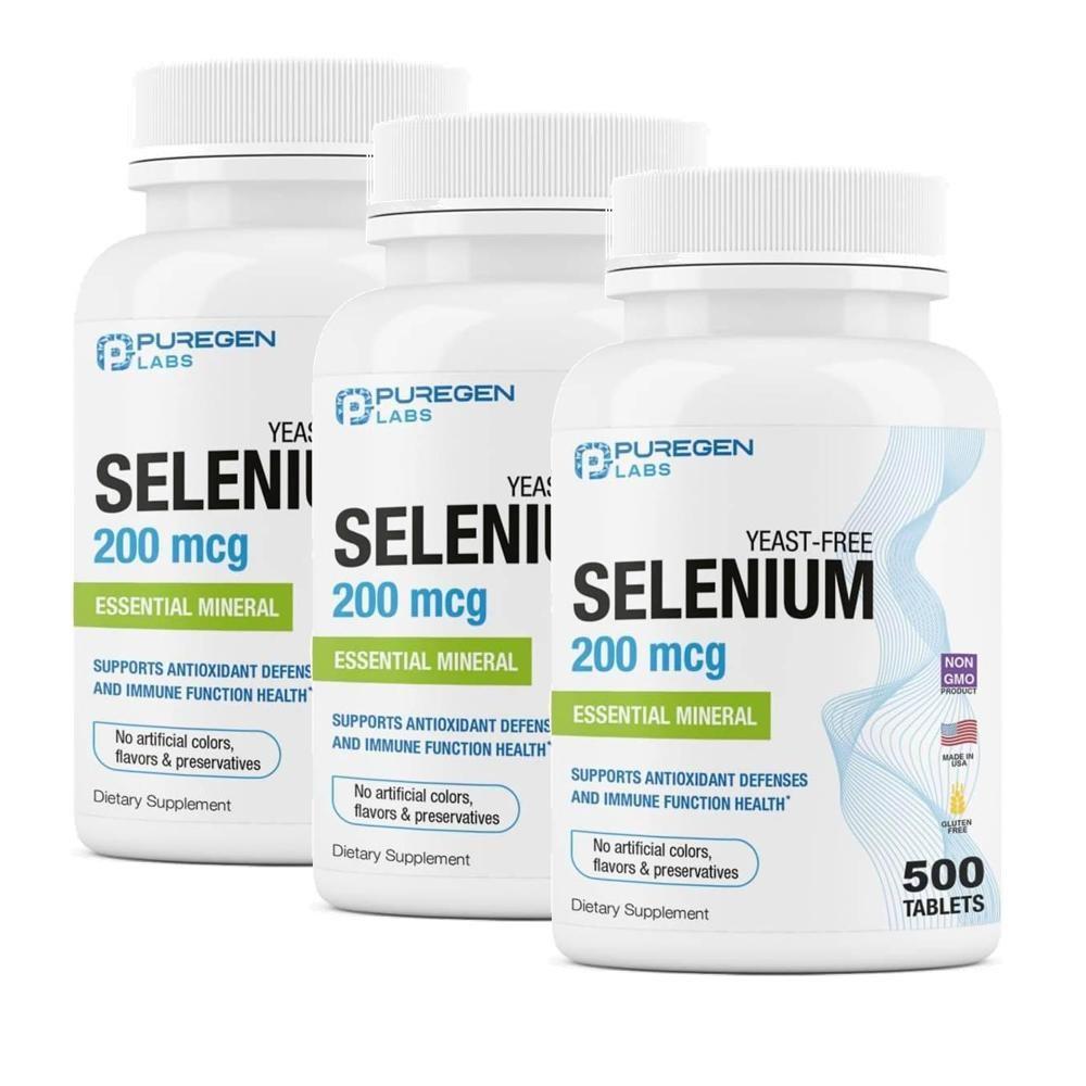Puregen Labs Selenium 200mcg Yeast-Free Essential Minerals 3 pcs 500 Tablets