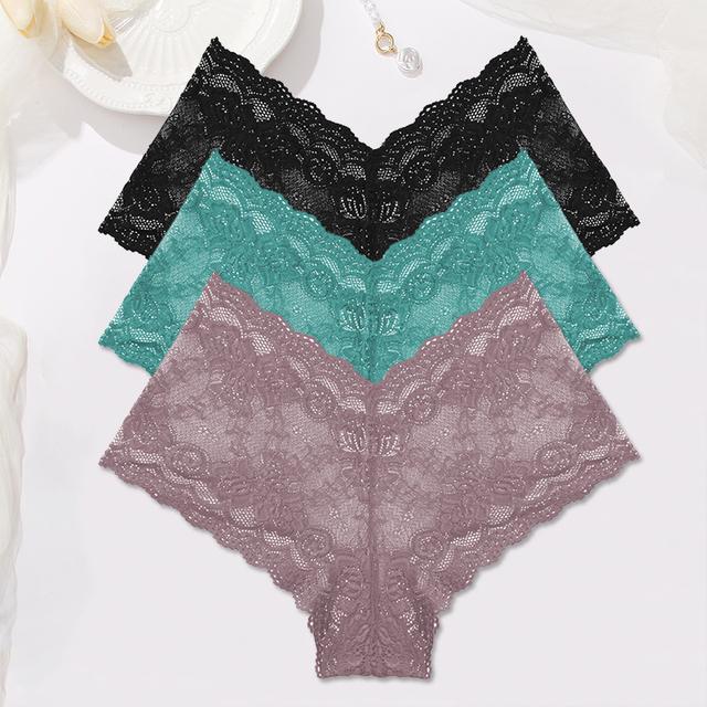 FINETOO Women Lace Boyshort Panties 3Pcs/set Low-Rise Underpants S-XL Ladies Floral Underwear Sexy Panties Comfortable Lingerie