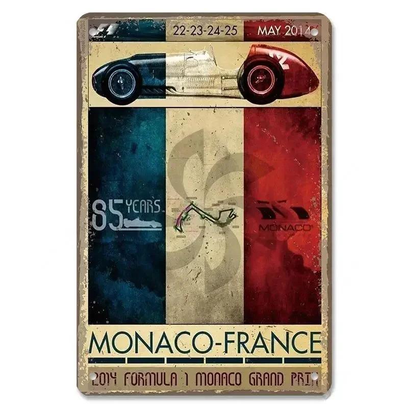 Metal Tin Signs Racing Car Plaque Metal Poster F1 Racetrack Nostalgic Vintage Metal Wall Art Decor for Garage Racing Club Home