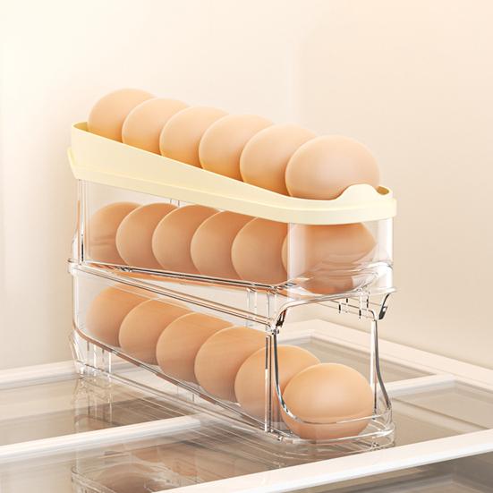 Стеллаж для хранения яиц в холодильнике, большая емкость, прозрачный дизайн, многослойный, автоматический, вращающийся холодильник для яиц