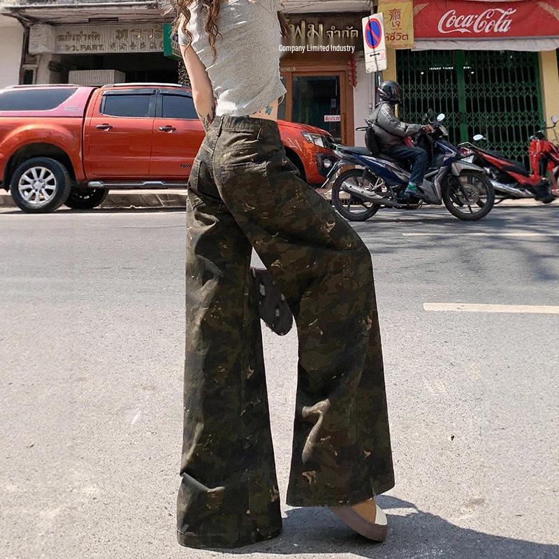 Женские камуфляжные брюки карго с высокой посадкой - Лето 2025, Легкие, Слим-фит, Джинсы прямого кроя