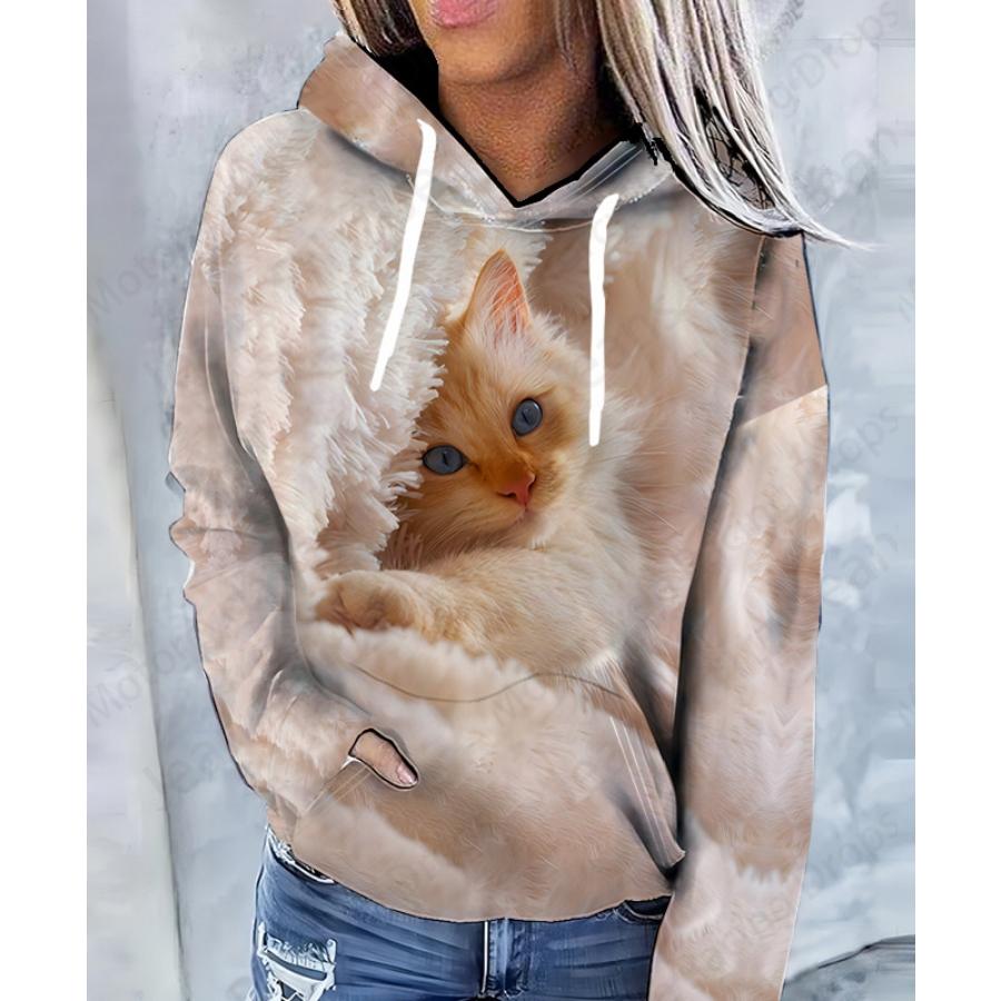 Lovely Cat 3d Print Hoodie Women Fashion Oversized Hoodies Women Sweats Coat Girl Hooded Sweats Pullover Women's Clothing Cute