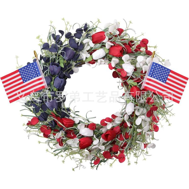 American Independence Day Wreath Door Hanging Decor With Fake Daisy Hydrangea US Flag Plastic 45/55/65cm