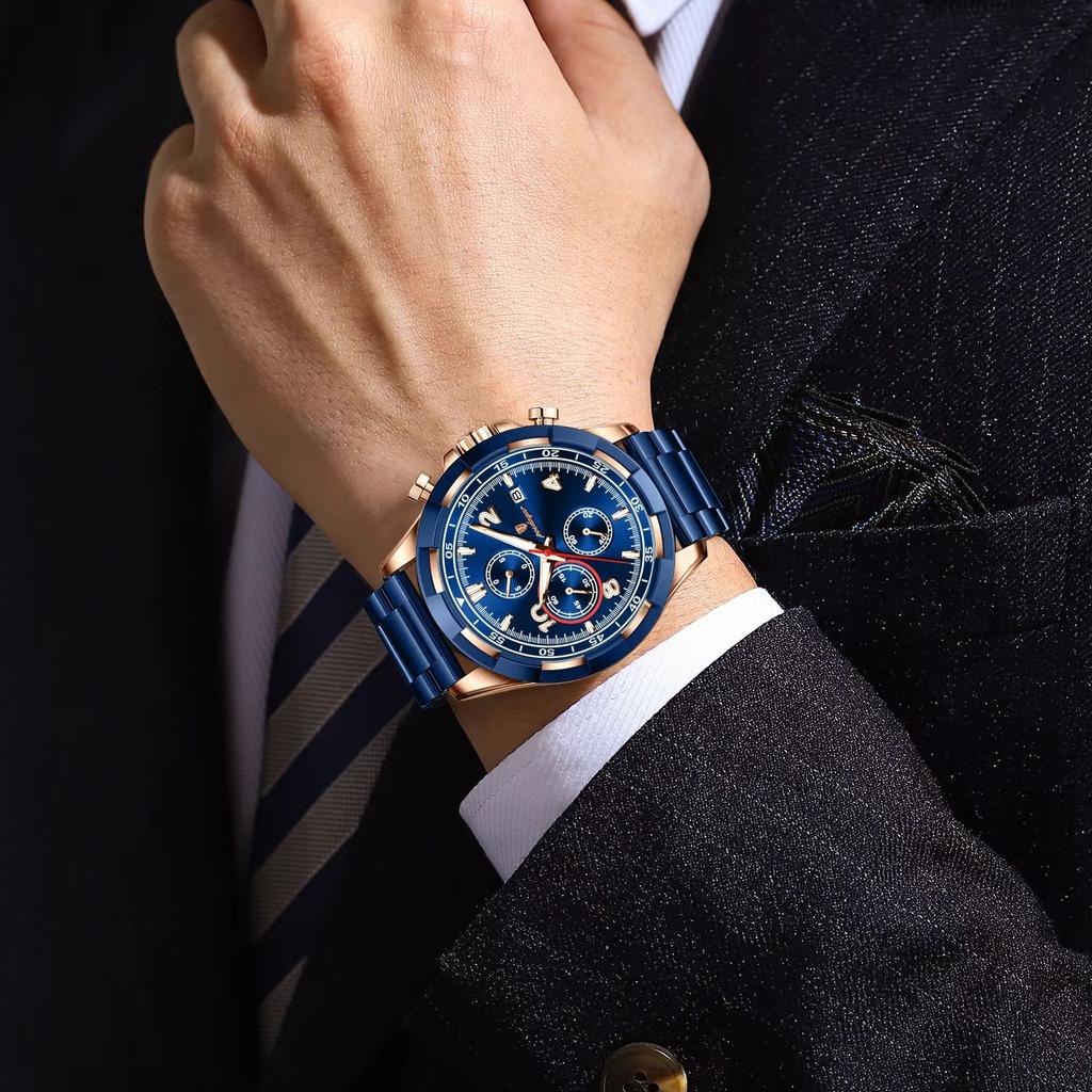 POEDAGAR Military Men's Watch Luminous Waterproof Stainless Steel Man Clock Chronograph Date Quartz Sports Watches For Men Reloj