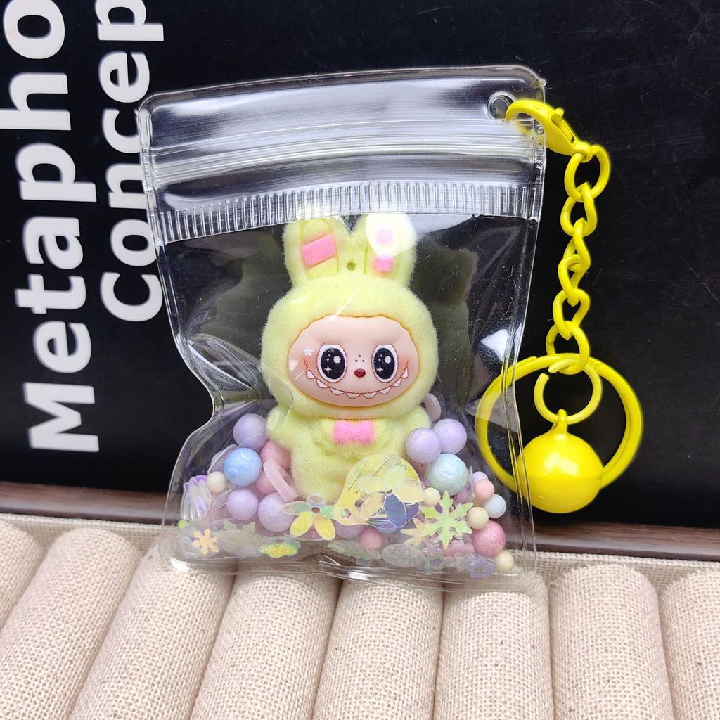 Flocking Keychain Cute Doll Doll Pendant PVC Transparent Bag Luminous Bag Hanging Jewelry