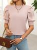 Women's Casual Short Sleeve Puff Sleeve Knit Sweater, Minimalist Round Neck Solid Color Top, Lightweight Summer Pullover, Relaxed Fit T-Shirt Style