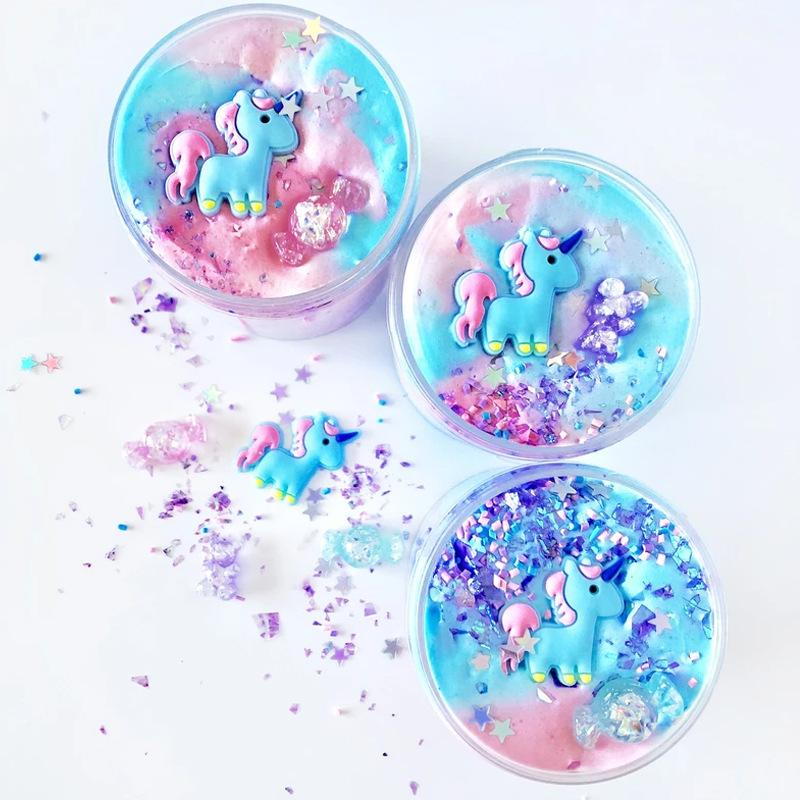 100 мл Слоеная слизь в виде единорога, пластиковая легкая глина, красочная полимерная глина для моделирования, песок, пушистая легкая пластилиновая резинка для игрушек ручной работы