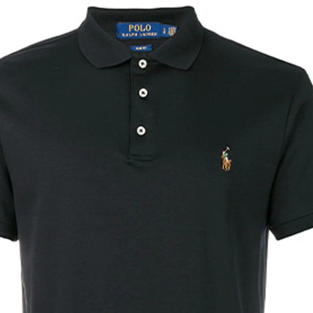 Мужская рубашка поло с коротким рукавом и вышитым логотипом Polo Ralph Lauren, цвет черный 710685514-002