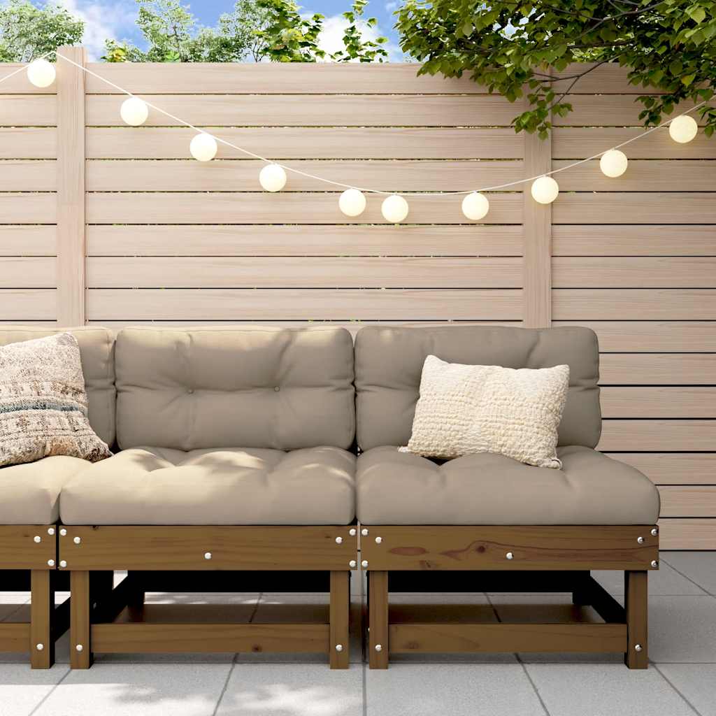 2 Piece Medium Sofas with Cushions Honey Brown Solid Pine Wood