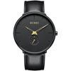 BUREI Men's Black Watch, Simple, Stylish, Popular, Waterproof, Designer Watch (Black-Gold, Leather)