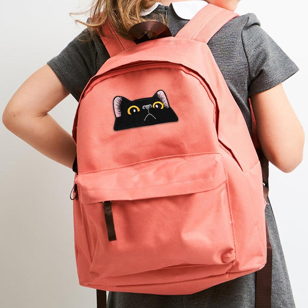 1 шт., симпатичная черная морда кошки, вышитая нашивка на ткань, значок плачущего кота, нашивка для одежды, сумки, аксессуаров 3,8*7,6 см