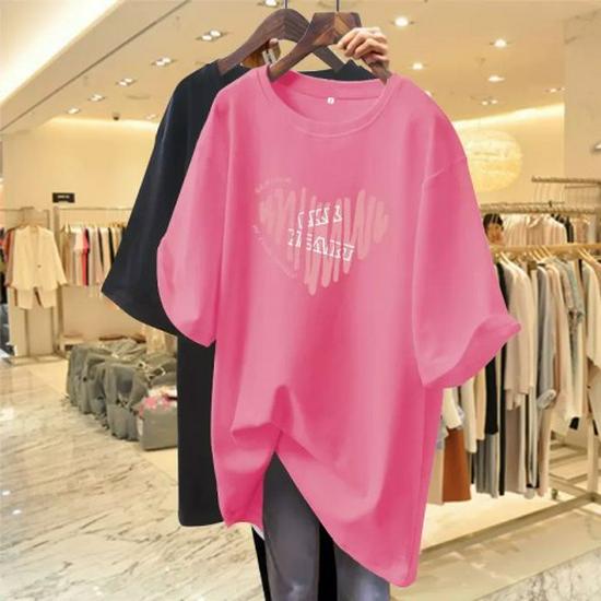 2023 Европейская женская розовая футболка с принтом «Любовь» свободного кроя на лето