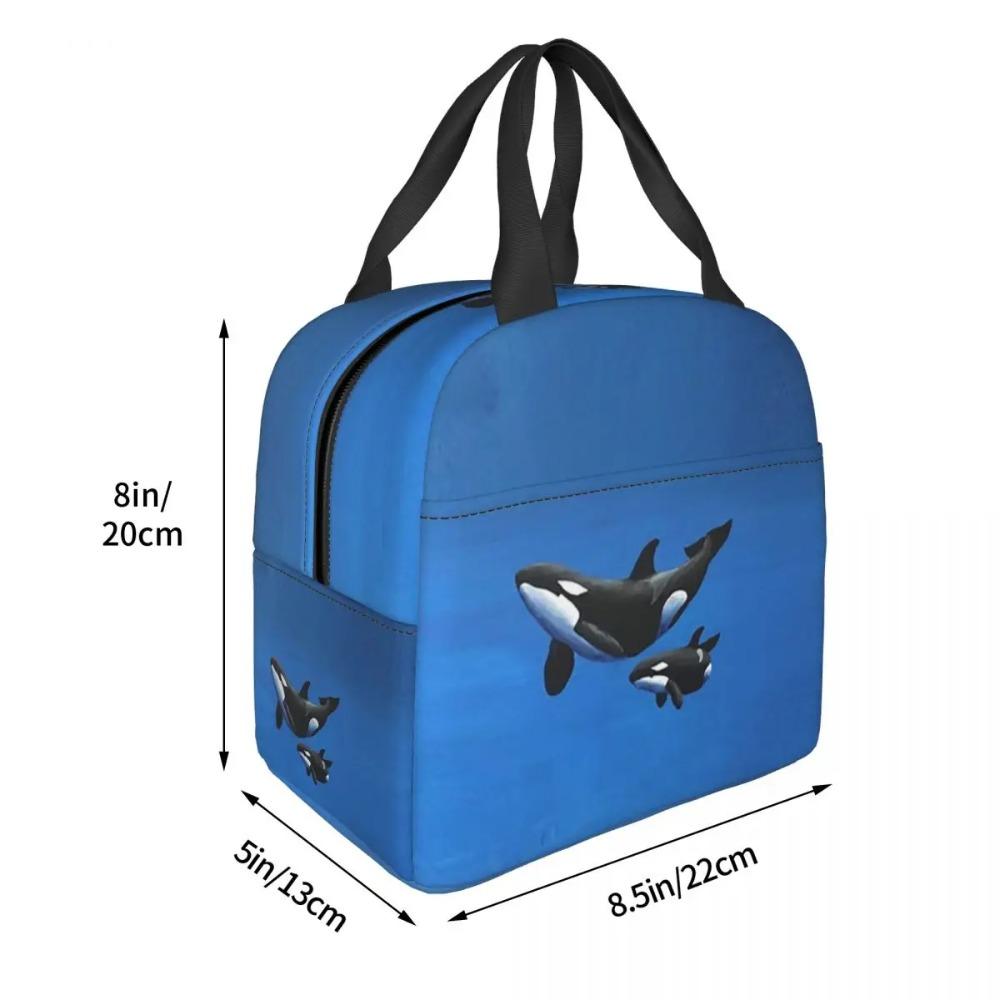 Parent-Child Orca In Bule Background Insulated Lunch Bag for Women Kids Portable Food Boxes Thermal Lunch Box Tote