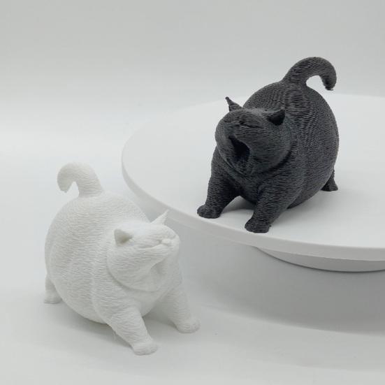 DYS 3D-печатная милая пухлая фигурка зевающего кота, черно-белая, широкое устойчивое основание против опрокидывания, настольный декор для зоомагазина, спальни и День рождения любимого человека