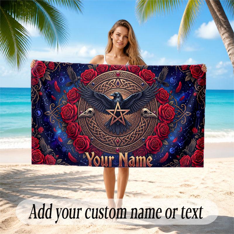 Rose Floral Theme Beach Towel Personalized Custom Name & Text Soft Quick Dry Beach Towel for Swimming Travel