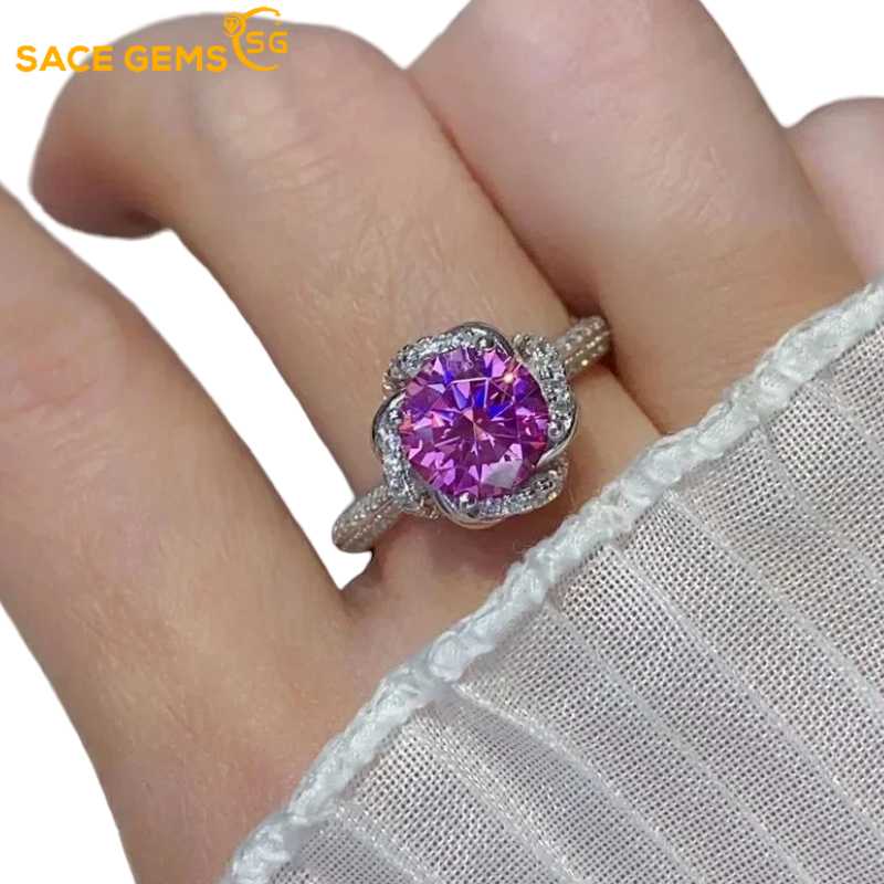 Sace Gems Сертифицированное GRA 1-2CT розовое кольцо с муассанитом VVS1 Lab Diamond Solitaire Кольцо для женщин Обручальное кольцо Ювелирные изделия