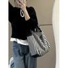 Large Capacity Tote Bag Women's New Versatile Canvas Striped Commuter Shoulder Bag Women's Casual Armpit Bag