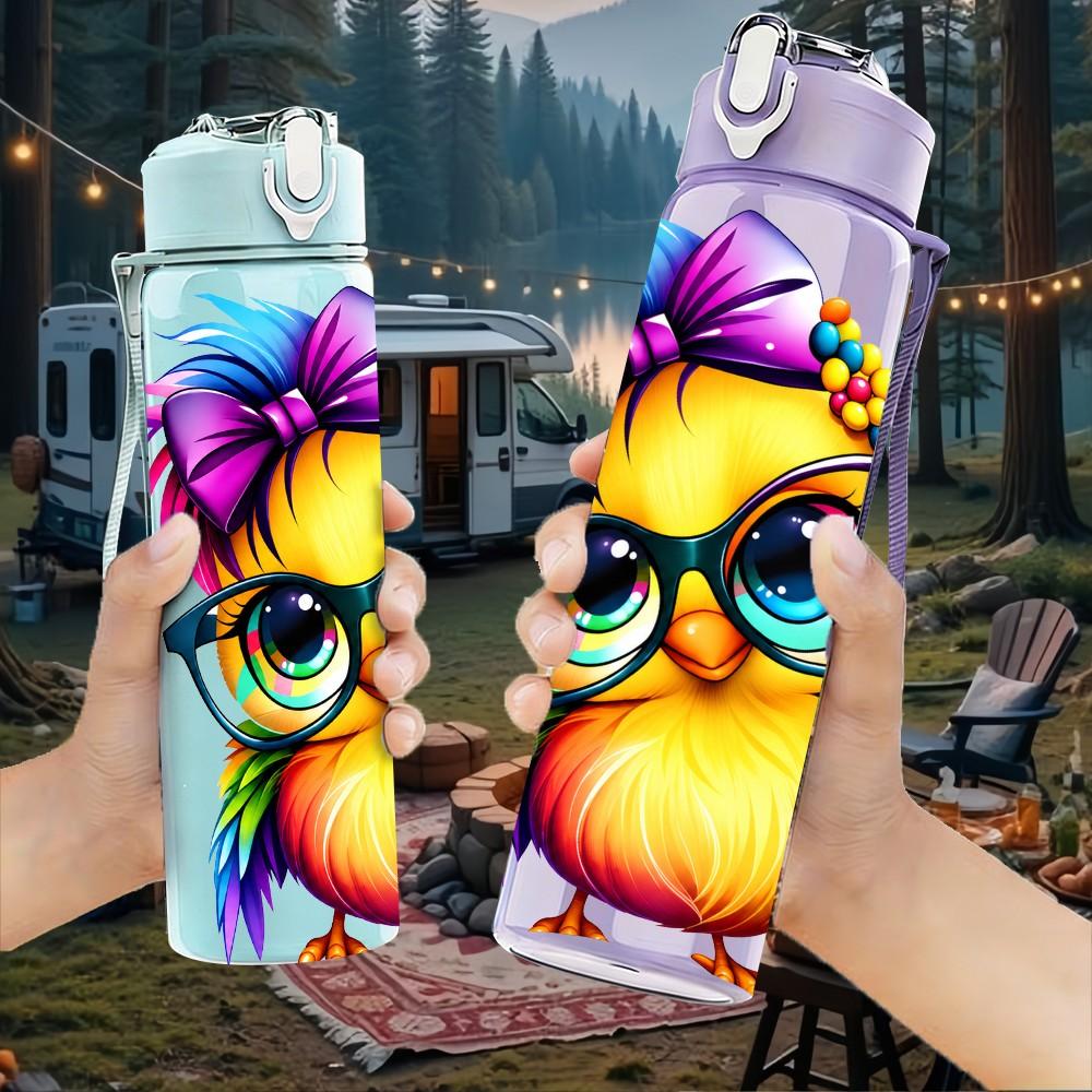 1PC Nerdy Glasses Owl Bird 750ml Color Plastic Sports Water Bottle Leakproof Flip Straw Lid Suitable for Sports Office Home Use