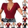 Women's Solid V-neck Sexy Slim Fit Knitted Short Sleeved T-shirt Top