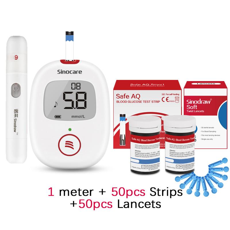 Sinocare Безопасный глюкометр AQ-Voice с 25/50/100/200 тест-полосками и ланцетами для диабета с голосовым напоминанием и световым предупреждением