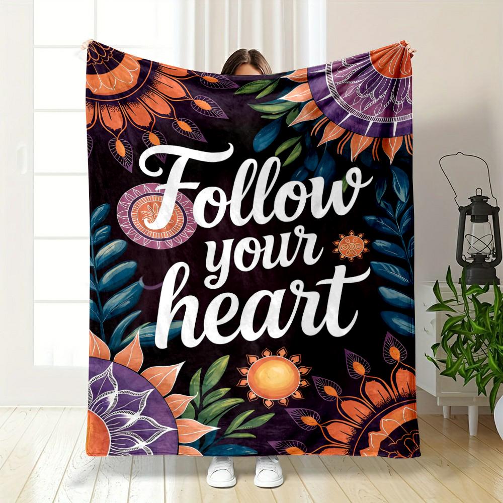 "Follow Your Heart Mandala Sunflower Design Flannel blanket for bedroom, living room, sofa, and nap sofas"