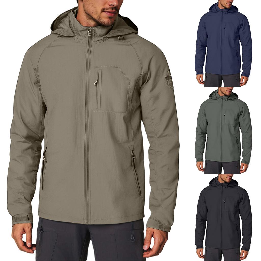 Мужская куртка на молнии, повседневная куртка с длинными рукавами и капюшоном на молнии