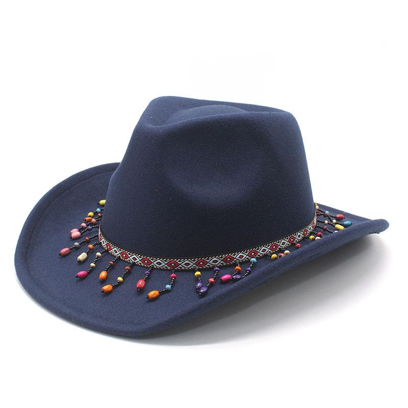Woolen Western Cowboy Hat Men And Women Couple Ethnic Wind Roll Along Top Hat Sun Hat Jazz Hat