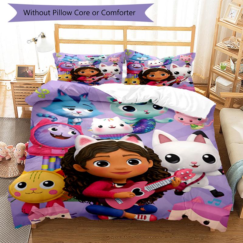 3pcs Gabby’s Dollhouse Bedding Set Duvet Cover Closure Includes 1 Duvet Cover & 2 Pillowcases, Soft and Comfortable for All Seasons.